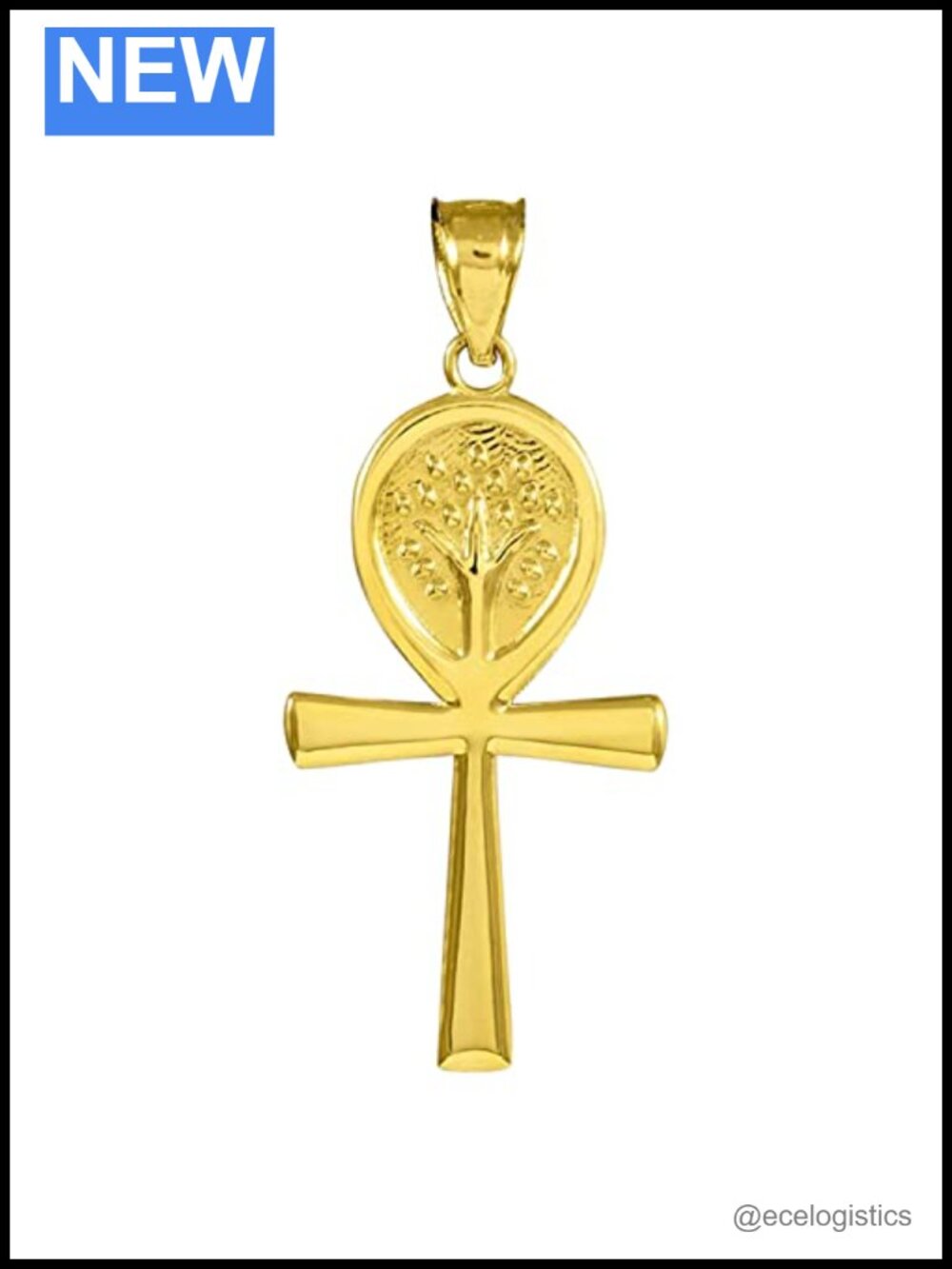 14K Yellow Gold Ankh Tree of Life Pendant Charm